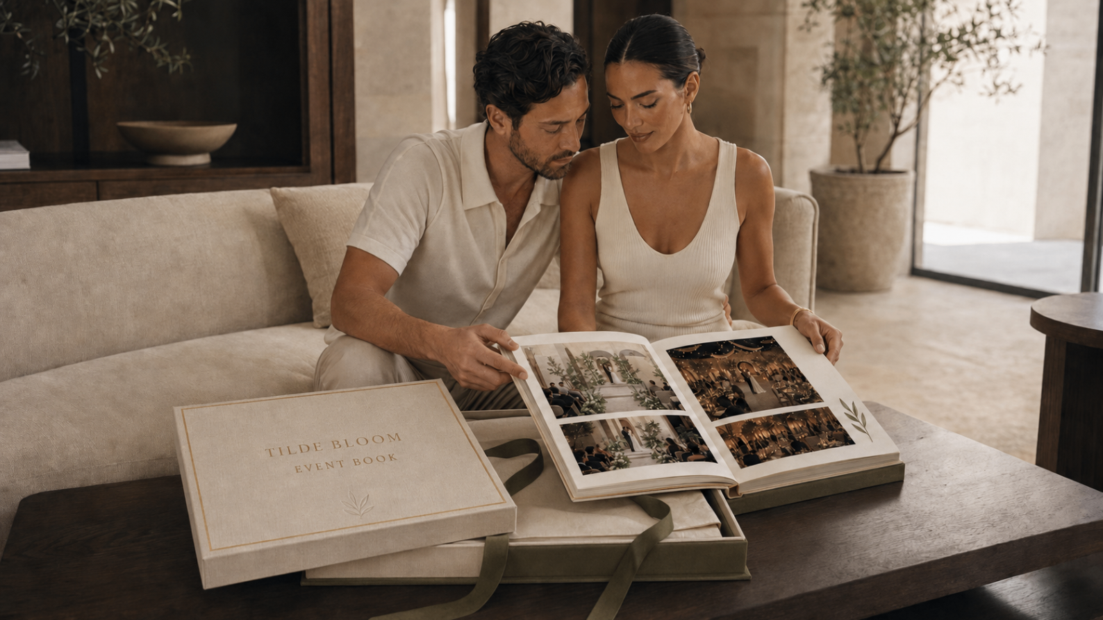 Couple looking through the Tilde Bloom Events Book